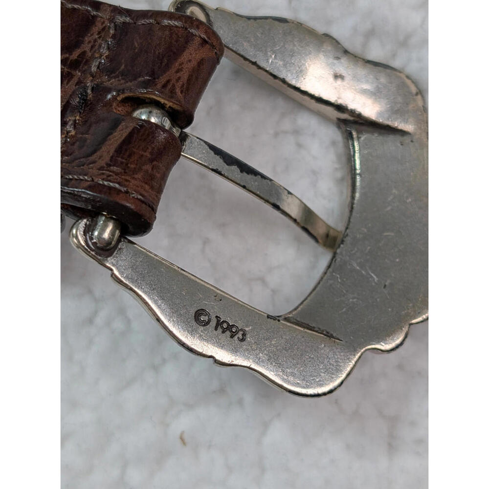 Brighton Brown Croc Embossed Leather Belt with Silver Western Buckle - Picture 5 of 11